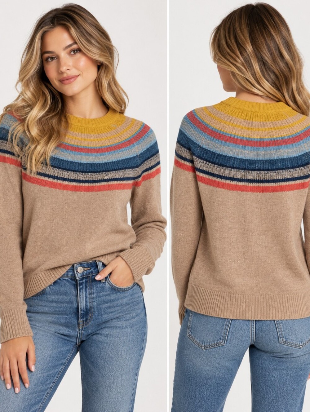 Toad&Co Cazadero Crew Wool Blend Fair Isle Stripe Sweater Size M